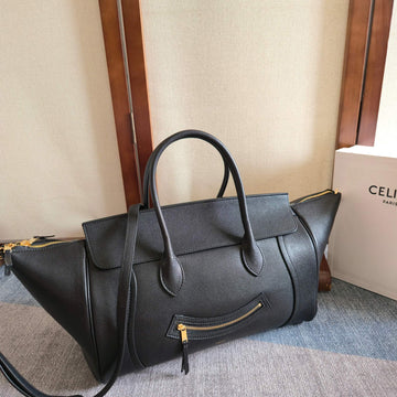 CELINE 25S MEDIUM SMILING NEW LUGGAGE 36MM IN BLACK SUPPLE SHINY LAMBSKIN by Luxe Carry