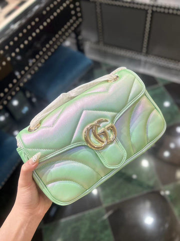 GG MARMONT 26 MEDIUM SHOULDER BAG GREEN IRIDESCENT CALFSKIN Luxe Carry