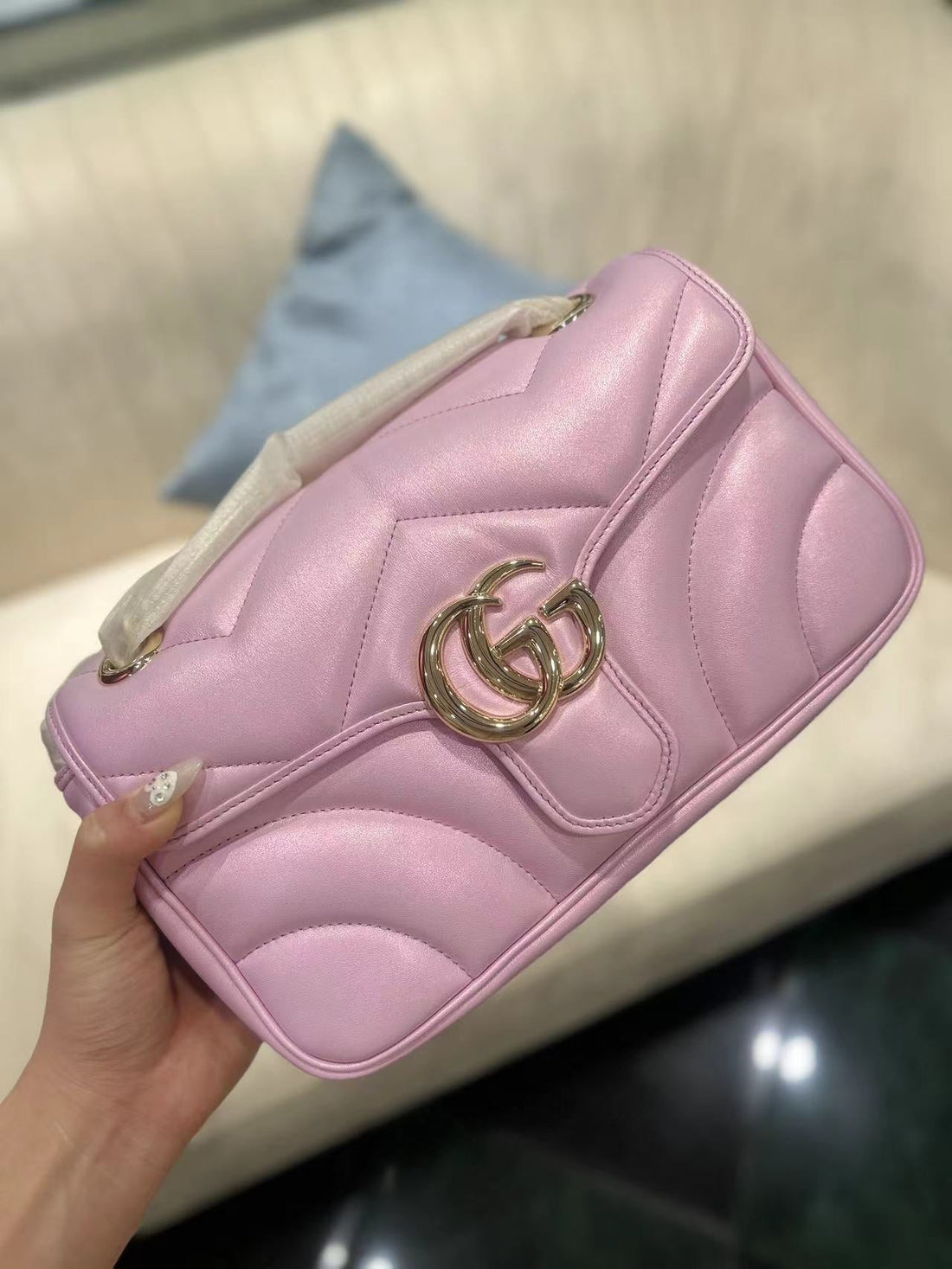 GG MARMONT 26 MEDIUM SHOULDER BAG LIGHT PINK CALFSKIN Luxe Carry Bags