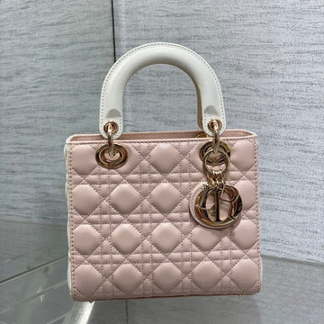 MEDIUM LADY BAG 20 IN BABY PINK QUILTED MACROCANNAGE CALFSKIN WHITE STRAP Luxe Carry