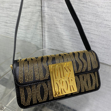 MINI FLAP BAG 18 IN BLACK LAMBSKIN WITH GOLD RHINSTONES Luxe Carry