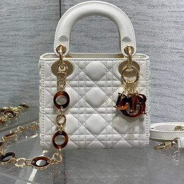 MINI 17 LADY BAG IN WHITE MACROCANNAGE LAMBSKIN WITH GOLD HARDWARE By Luxe Carry