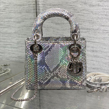 MINI 17 LADY BAG IN SILVER SNAKESKIN PATTERN LAMBSKIN Luxe Carry Bags