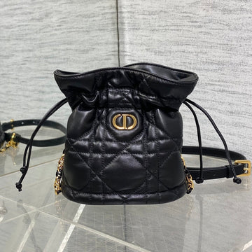 MONTAIGNE MINI 18 BUCKET BAG WITH DRAWSTRING IN BLACK LAMBSKIN Luxe Carry Bags