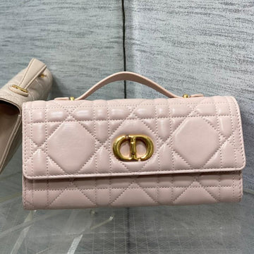 MISS CARO TOP HANDLE POUCH 24 IN PALE PINK MACROCANNAGE LAMBSKIN Luxe Carry