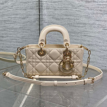 DIOR 25S MICRO LADY D-JOY 16 IN BEIGE LAMBSKIN GOLD HARDWARE