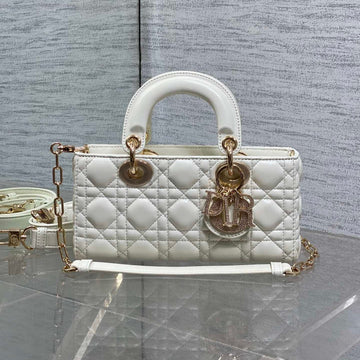 DIOR 25S SMALL LADY D?JOY BAG 22 IN IVORY CALFSKIN GOLD HARDWARE
