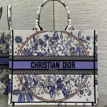 DIOR 25S LARGE BOOK TOTE 42 IN WHITE AND PURPLE DIOR NIGHT OF DREAMS EMBROIDERY By Luxe Carry