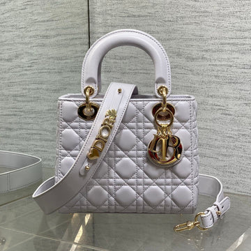 DIOR 25S LADY DIOR BAG 20 IN LILAC CANNAGE CALFSKIN GOLD HARDWARE Luxe Carry