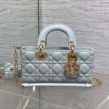DIOR 25S SMALL LADY D?JOY BAG 22 IN SHIRT BLUE CALFSKIN GOLD HARDWARE