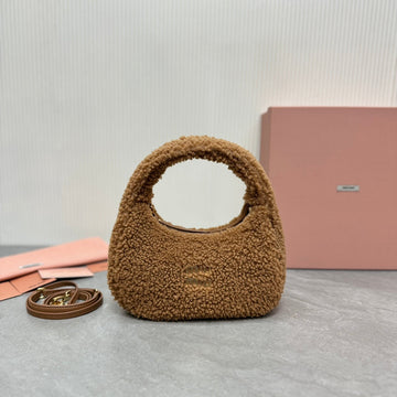 WANDER SMALL HOBO BAG 20 IN BROWN SHEARLING By Luxe Carry