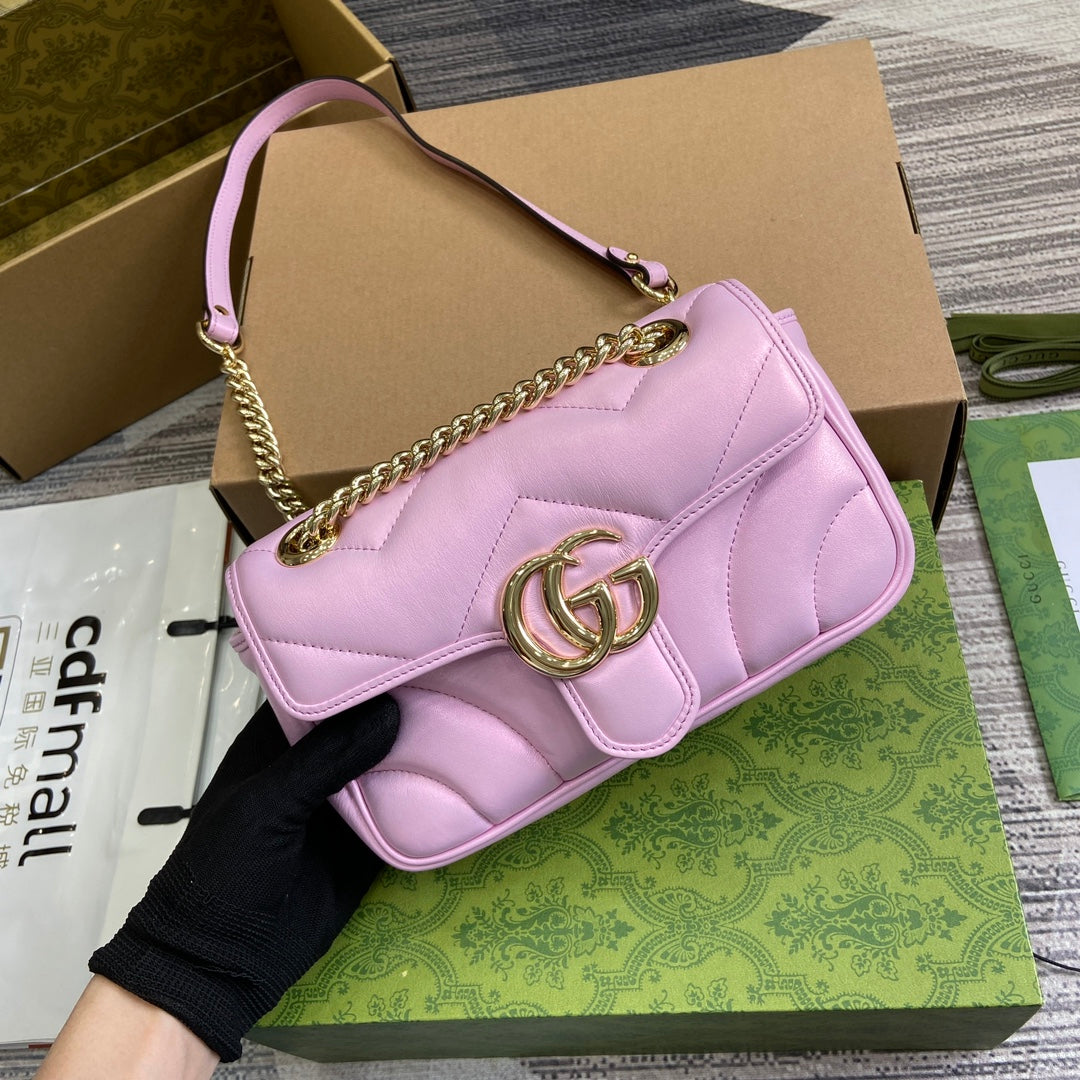GG MARMONT 23 SMALL SHOULDER BAG LIGHT PINK CALFSKIN Luxe Carry Bags