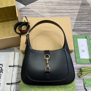 JACKIE SMALL SHOULDER BAG 27 IN BLACK CALFSKIN GOLD HARDWARE Luxe Carry Bags