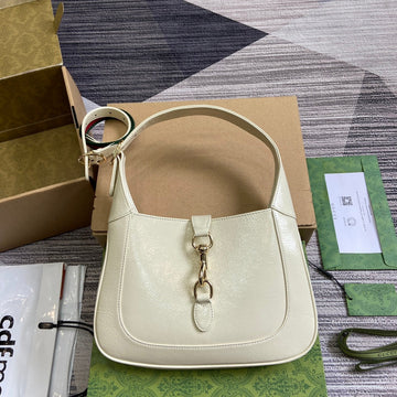 JACKIE SMALL SHOULDER BAG 27 IN WHITE CRACKED LACQUER CALFSKIN GOLD HARDWARE by Luxe Carry