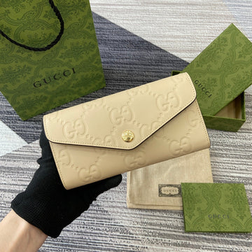 CONTINENTAL WALLET 19 IN LIGHT YELLOW EMBOSSED CALFSKIN GOLD HARDWARE by Luxe Carry