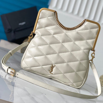 26 WHITE SHEEPSKIN WITH GOLD BUCKLE BAG by Luxe Carry