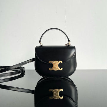 TRIOMPHE 15 Black Calfskin Handbag Luxe Carry Bags