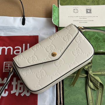 SUPER MINI SHOULDER BAG 21 IN WHITE EMBOSSED CALFSKIN by Luxe Carry