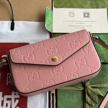 SUPER MINI SHOULDER BAG 21 IN BALLERINA PINK EMBOSSED CALFSKIN Luxe Carry
