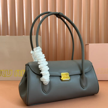 BEAU TOP HANDLE BAG 28 IN LAVA GREY GLOSSY CALFSKIN GOLD HARDWARE Luxe Carry
