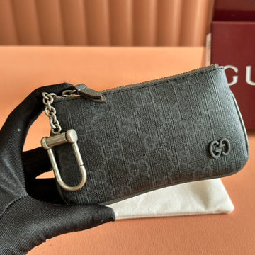 BI-COLOUR ZIP KEY CASE 12 IN DARK GREY CALFSKIN Luxe Carry