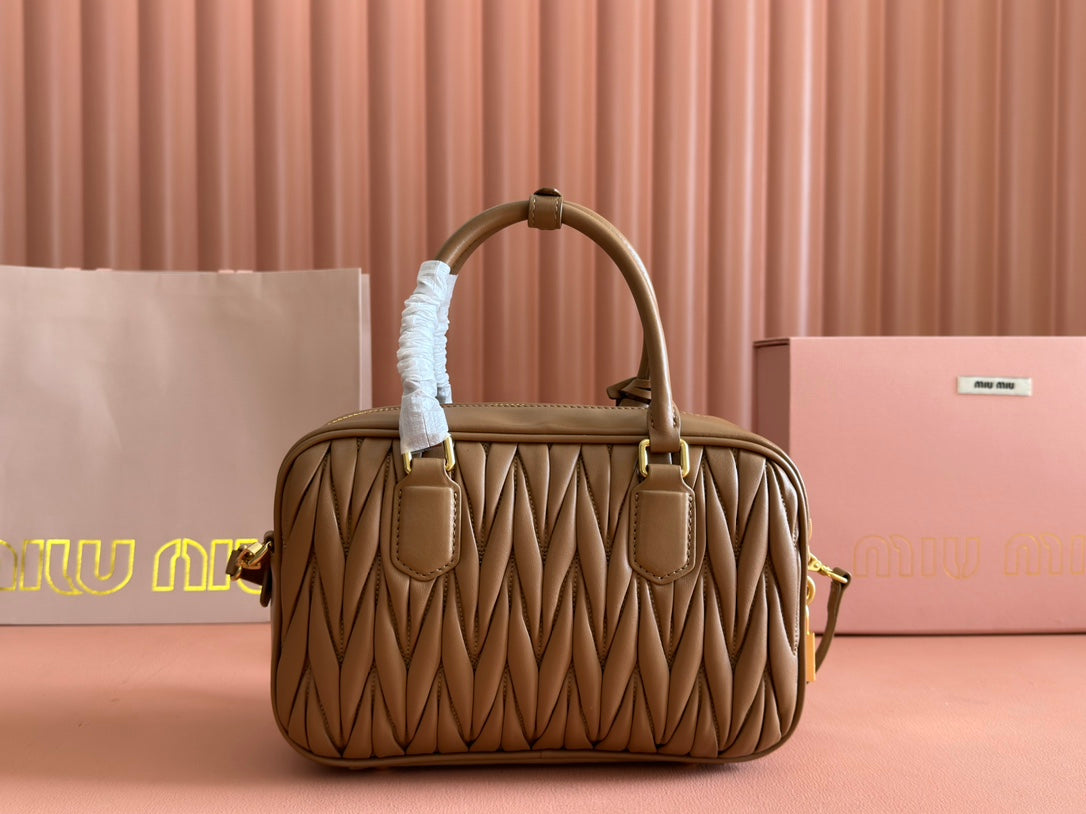 ARCADIE MATELASSÉ BAG 24 IN BROWN LAMBSKIN GOLD HARDWARE Luxe Carry Bags
