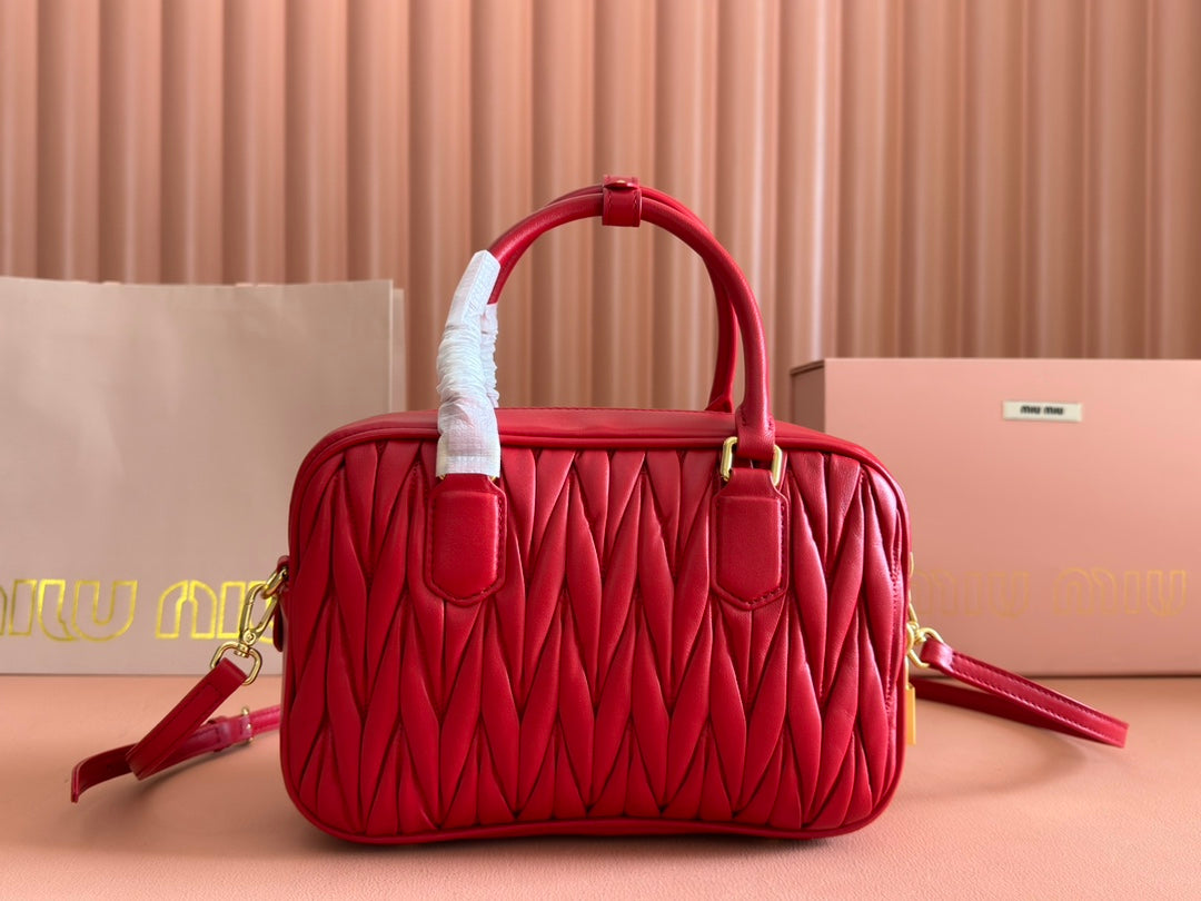 ARCADIE MATELASSÉ BAG 24 IN CERISE RED CALFSKIN GOLD HARDWARE Luxe Carry Bags