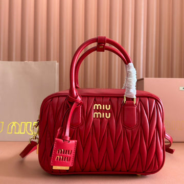 ARCADIE MATELASSÉ BAG 24 IN CERISE RED CALFSKIN GOLD HARDWARE Luxe Carry Bags