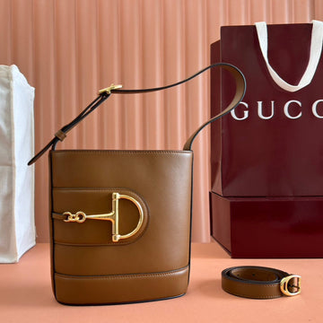 73 SMALL BUCKET BAG 20 IN BROWN SMOOTH CALFSKIN by Luxe Carry
