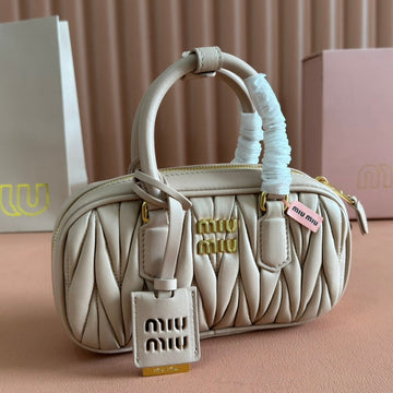 ARCADIE MATELASSÉ BAG 19 IN NUDE CALFSKIN GOLD HARDWARE Luxe Carry Bags