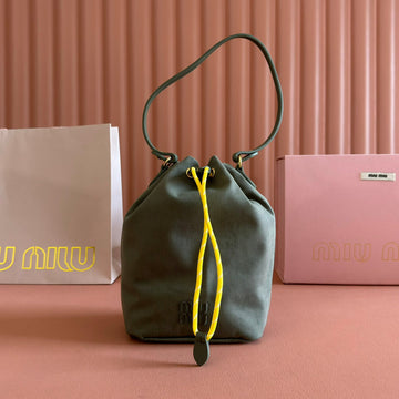 GABADINE POUCH 22.5 IN OLIVE GREEN CANVAS YELLOW DRAWSTRING