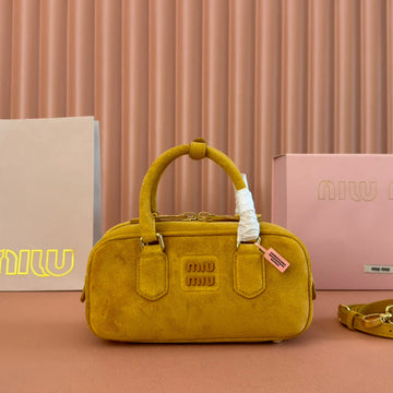 ARCADIE BAG 22 IN MUSTARD YELLOW SUEDE GOLD HARDWARE Luxe Carry Bags