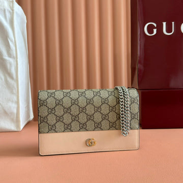 GG MARMONT WALLET ON CHAIN 20 BEIGE AND WHITE IN CALFSKIN by Luxe Carry