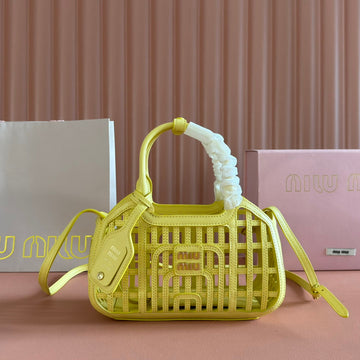 WOVEN HOLLOW BAG 24 IN LEMON YELLOW CALFSKIN Luxe Carry Bags