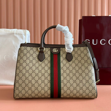 GUCCI 26S OPHIDIA HANDBAG 39 IN BROWN AND DARK BEIGE CANVAS Luxe Carry