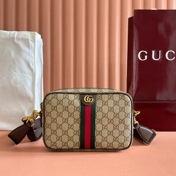 GUCCI 26S OPHIDIA CROSSBODY BAG 24 IN BROWN AND DARK BEIGE CANVAS Luxe Carry