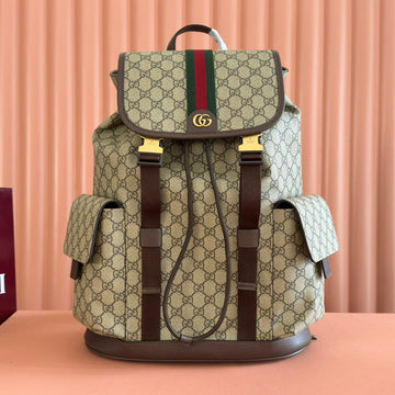 GUCCI 26S OPHIDIA LARGE BACKPACK 46 IN BEIGE AND BROWN CANVAS by Luxe Carry