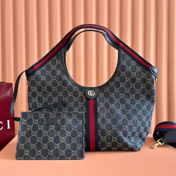 GUCCI 25S GIGLIO LARGE TOTE BAG 50 IN BLUE AND WHITE DENIM by Luxe Carry