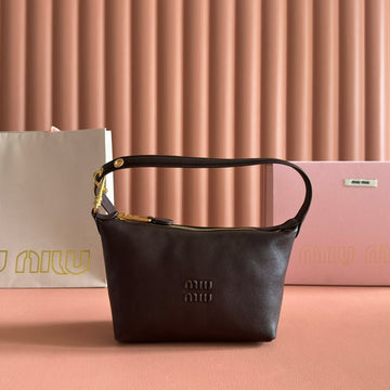 MIUMIU 26S CORDUROY POUCH BAG 25 IN DARK BROWN CALFSKIN GOLD HARDWARE Luxe Carry Bags