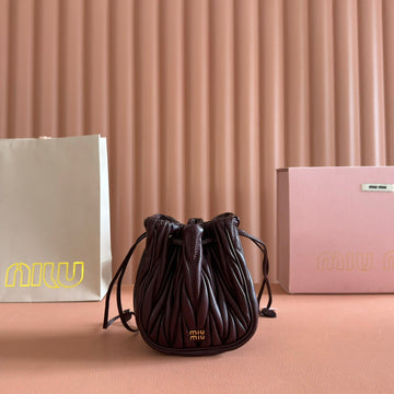 MIUMIU 26S MATELASSE POUCH BAG 16 IN DARK BROWN CALFSKIN GOLD HARDWARE Luxe Carry