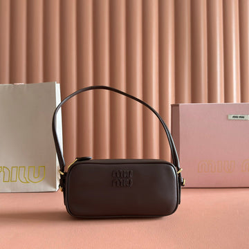 MIUMIU 26S POUCH BAG 20 IN DARK BROWN CALFSKIN GOLD HARDWARE Luxe Carry