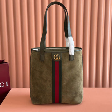 GUCCI 25S OPHIDIA MEDIUM TOTE 36 CM IN EARTH BROWN SUEDE Luxe Carry