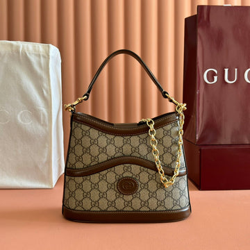 GUCCI 25S SHOULDER BAG 25 CM IN BEIGE MIX BROWN CALFSKIN Luxe Carry