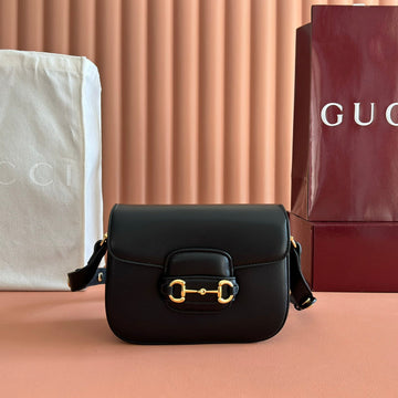 GUCCI 25S HORSEBIT 1955 MINI BAG 20 CM IN BLACK CALFSKIN WITH GOLD HARDWARE Luxe Carry