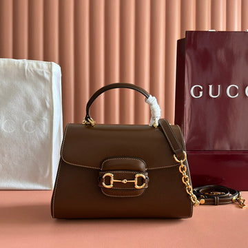 GUCCI 25S HORSEBIT 1955 MEDIUM SHOULDER BAG 22 CM IN BROWN CALFSKIN WITH GOLD HARDWARE Luxe Carry
