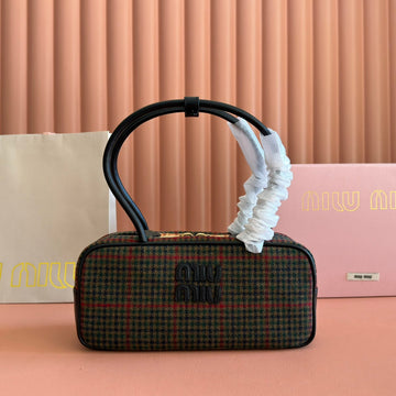 MIUMIU 26S BEAU CANVAS BAG 28 IN MULTICOLOR WOOL AND BLACK CALFSKIN By Luxe Carry