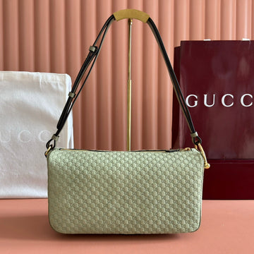 GUCCI 26S SHOULDER BAG 31 IN LIGHT GREEN EMBOSSED SUEDE Luxe Carry Bags