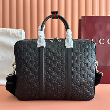 GUCCI 26S EMBLEM DUFFLE BAG 38 IN BLACK EMBOSSED CALFSKIN by Luxe Carry