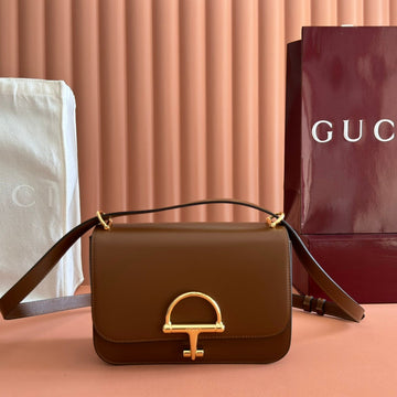 GUCCI 26S SIENA SHOULDER BAG 22 IN BROWN CALFSKIN