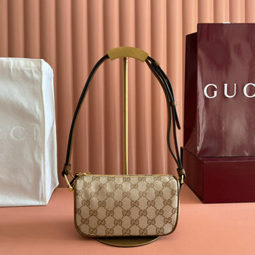 GUCCI 26S SHOULDER BAG 19 IN WARM BEIGE AND BROWN CANVAS by Luxe Carry